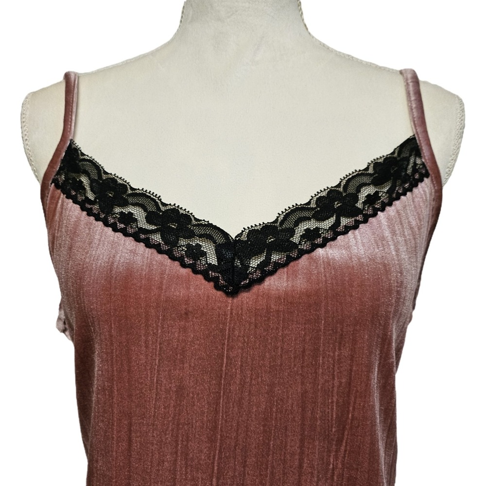 No Boundaries Pink Velvet Black Lace Tank Top Juniors Sz XL 15-17 Y2K Whimsigoth - Picture 2 of 6